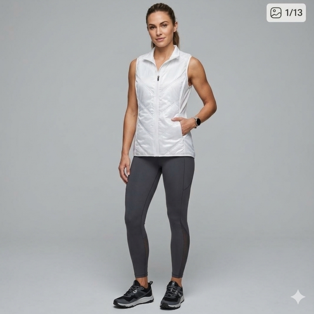 BCG White Lightweight Athletic Vest with Full Zip and Collared Neckline